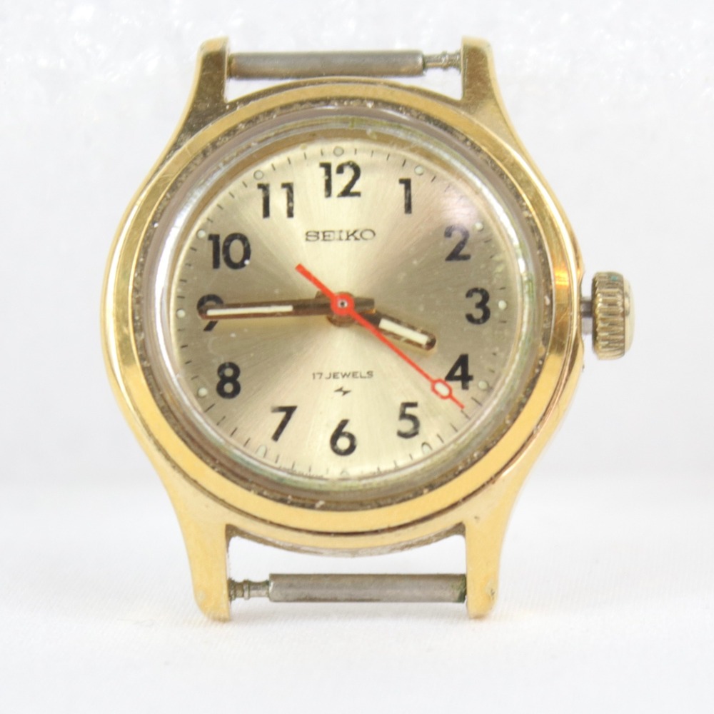 Vintage Seiko 17 Jewels 1104-0259 Gold Tone Champagne Dial Watch Head